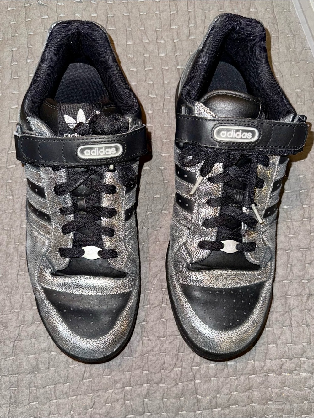 Mens Silver and Black High-Top Sneakers